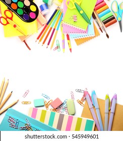 Colorful School Supplies On White Background