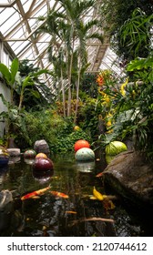 Colorful Sculpture Botanical Garden Koi Fish Tropical Interior Pond