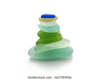 Colorful Sea Glass Isolated On A White Background 