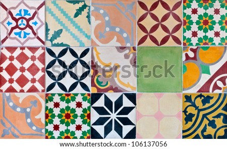 Colorful set of ornamental tiles from Portugal