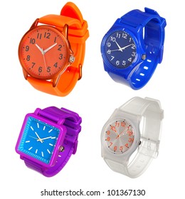 Colorful Set Of Wrist Watches Isolated On White