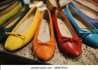 Colorful Shoes In A Fancy Shop In Milan