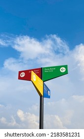 A Colorful Signpost Against Blue Sky