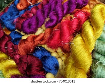 Colorful silk fiber ready to weave into silk cloth.