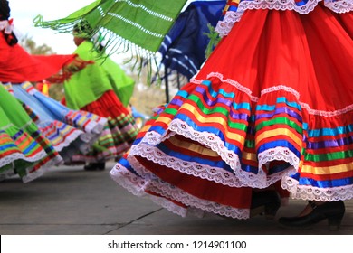 Colorful Skirts Fly During Traditional Mexican Dancing