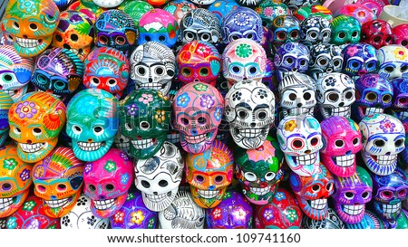 Colorful skulls from mexican tradition