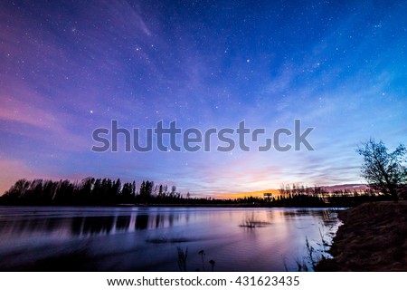 Colorful sky after sunset by the river