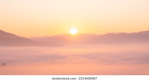 colorful of sky and beautiful mountain landscape. Morning sunrise time mountain scenery - Shutterstock ID 2314600487