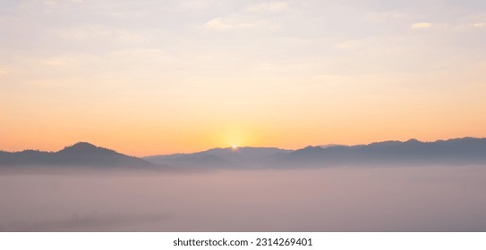 colorful of sky and beautiful mountain landscape.Morning sunrise time mountain scenery - Shutterstock ID 2314269401