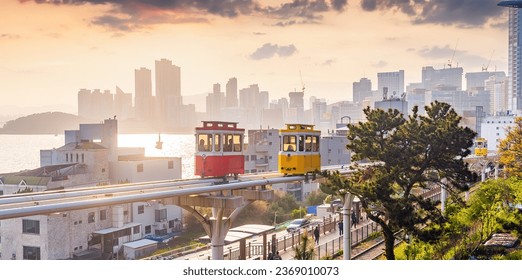 Colorful sky capsule in Busan, South Korea in Asia at sunset