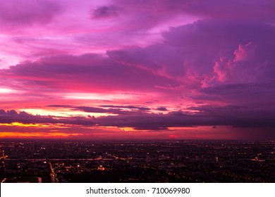 Colorful of sky and cloud in sunset,and twilight,with cityscape in the evening - Shutterstock ID 710069980