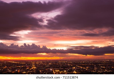 Colorful of sky and cloud in sunset,and twilight,with cityscape in the evening
 - Shutterstock ID 711513874