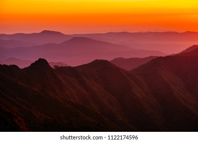 colorful at sky and layer at mountain forest in thailand