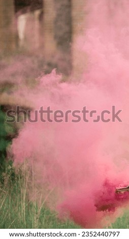 colorful smoke of the colors of corals and pink in the abandoned Potosky building, Vinnytsia