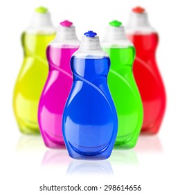 Colorful Soap Dish Bottles On White Background