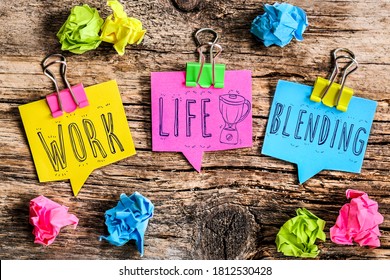Colorful speech bubbles with clipping concept with the message "Work life blending"