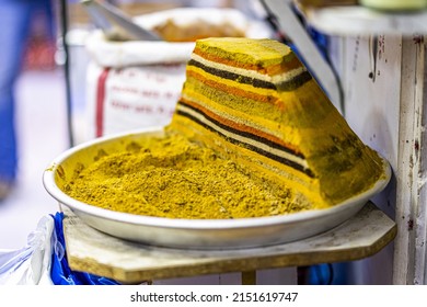 A Colorful Spice Mound Display In The Street Market