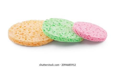 Colorful Sponges For Makeup Cleaning On White Background