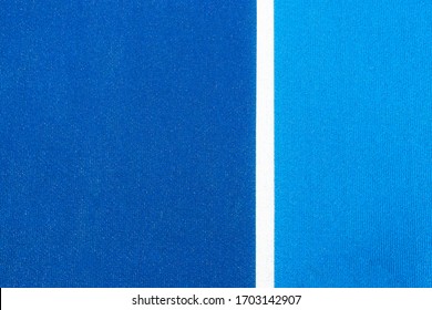 Colorful Sports Court Background. Top View Light Blue And Navy Blue Field Rubber Ground With White Line Outdoors