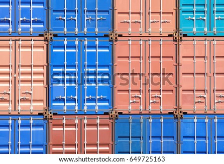 Colorful stack of container shipping at dockyard