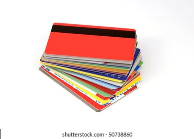 Colorful Stack Of Credit Cards And Shopping Gift Cards