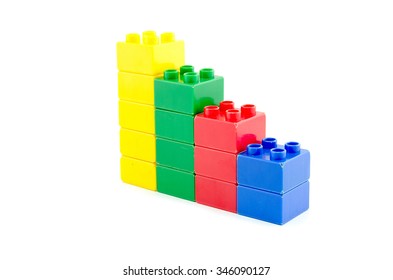 Colorful Stacked Plastic Building Blocks Concept For Shrinking Profit Margin Isolated On White Background