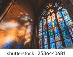 colorful stained glass	in cathedral