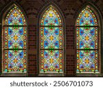 colorful stained glass windows in a church