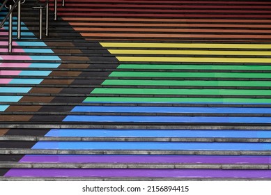 The Colorful Stairs In Birmingham New Street Railway Station In UK