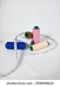 Colorful stash of sewing yarn