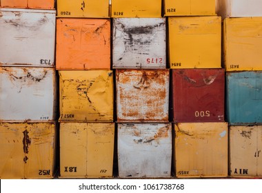 Colorful storage container stack.
