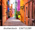 Colorful street in Burano, near Venice, Italy