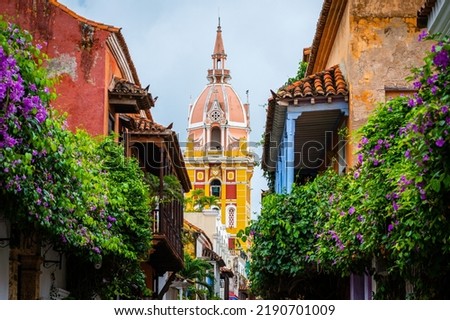 colorful street of cartagena de indias old town, colombia
