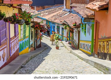 Colorful Street Of Guatape Colonial Town, Colombia