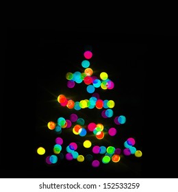 Colorful Strings Of Christmas Tree Lights On The Black Background