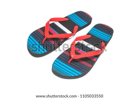 Colorful stripe flip flops isolated on white background.