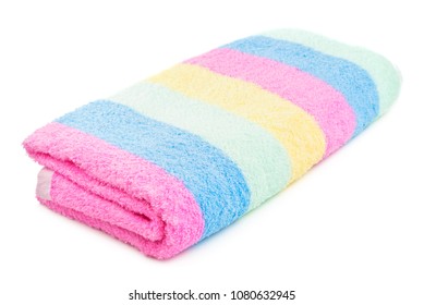 Colorful Striped Beach Towel Isolated On A White Background