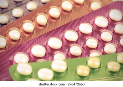 Colorful Strips Of Oral Contraceptive Pill.