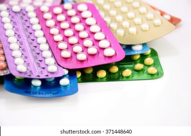 Colorful Strips Of Oral Contraceptive Pill.