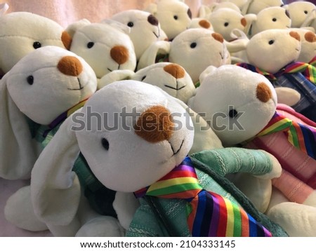 Colorful stuffed toy bunnies or rabbits