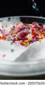 Colorful Sugar Granules On A Glass Of Matcha Frappe