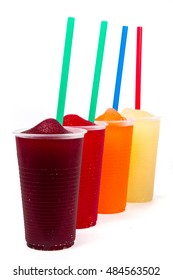 Colorful summer slushies with straw