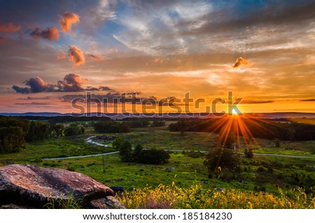 Colorful summer sunset from Little Roundtop in Gettysburg, Pennsylvania