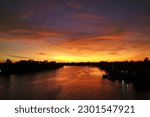 Colorful sunet on Nhon My rivers system Vietnam Soc Trang Province 