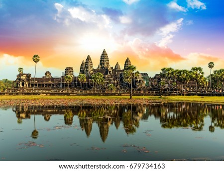 Colorful sunrise in Angkor Wat, Cambodia