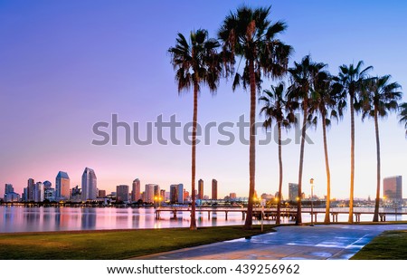 Colorful sunrise on Coronado Island.  San Diego, California USA.