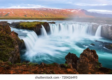 Colorful Sunrise On Godafoss Waterfall On Stock Photo 720426493 ...