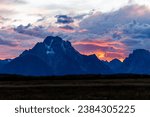 Colorful sunset of Mount Moran in Grand Teton National Park
