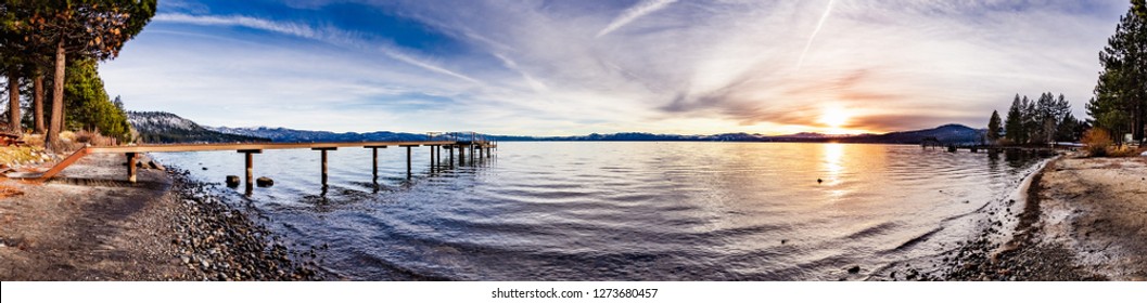 Colorful Sunset On The North Shore Of Lake Tahoe, California