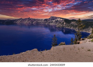 Colorful Sunset over Crater Lake National Park in Oregon. - Powered by Shutterstock